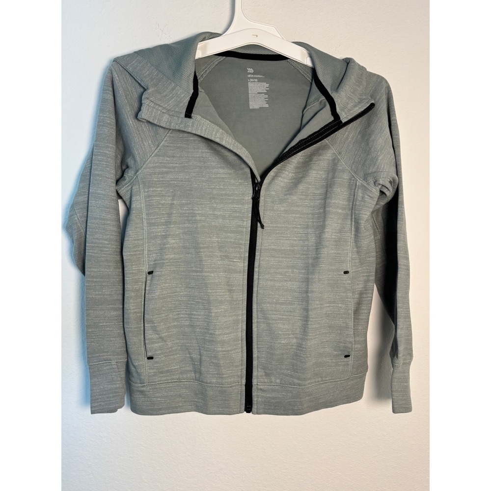 All in Motion Boys Full Zip Hoodie Heathered Gray Green Active Jacket L 10/12